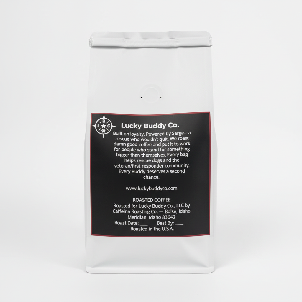 Lucky Buddy Co. 12oz bag back label - close-up