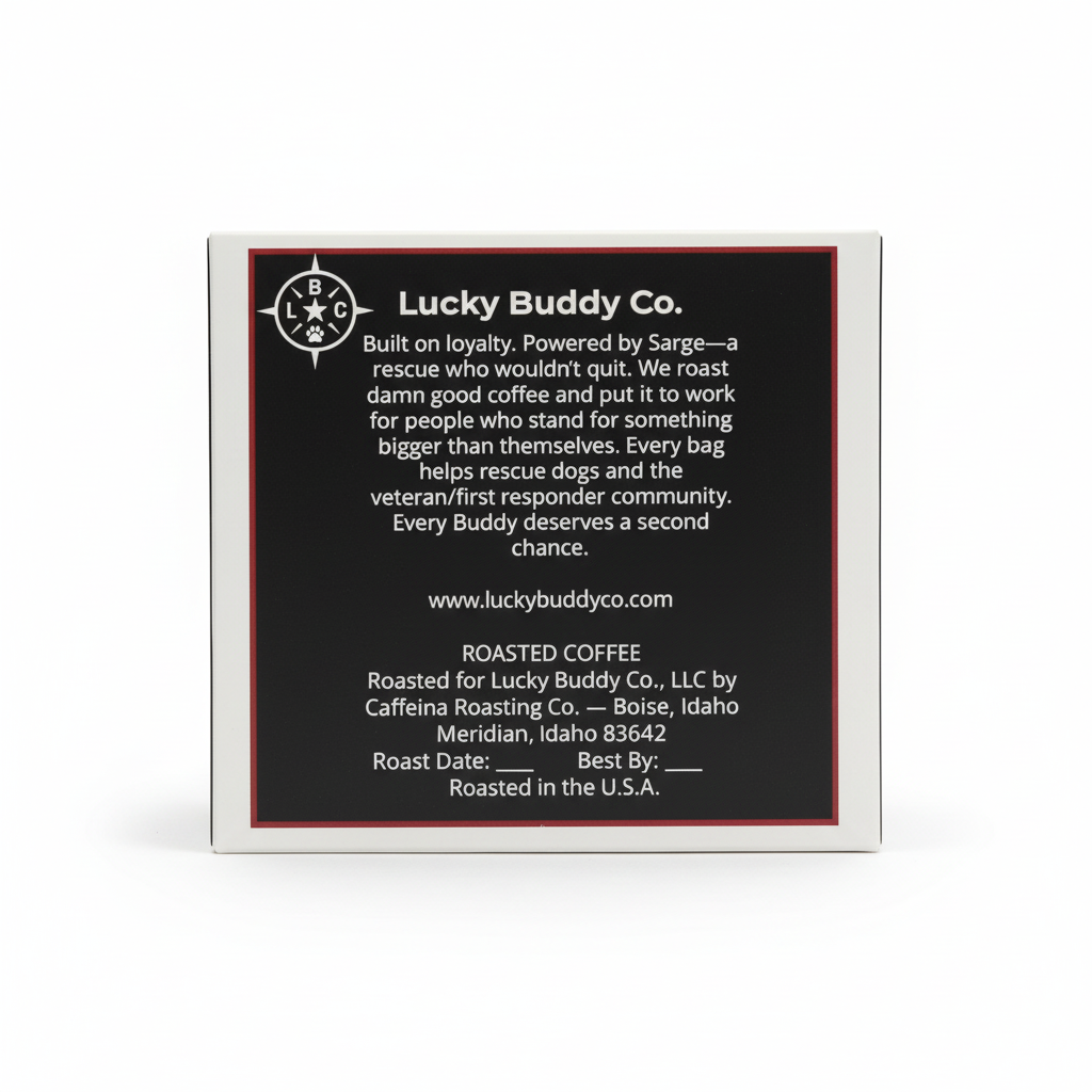 Lucky Buddy Co. Night Watch K-Cup box back panel - revised